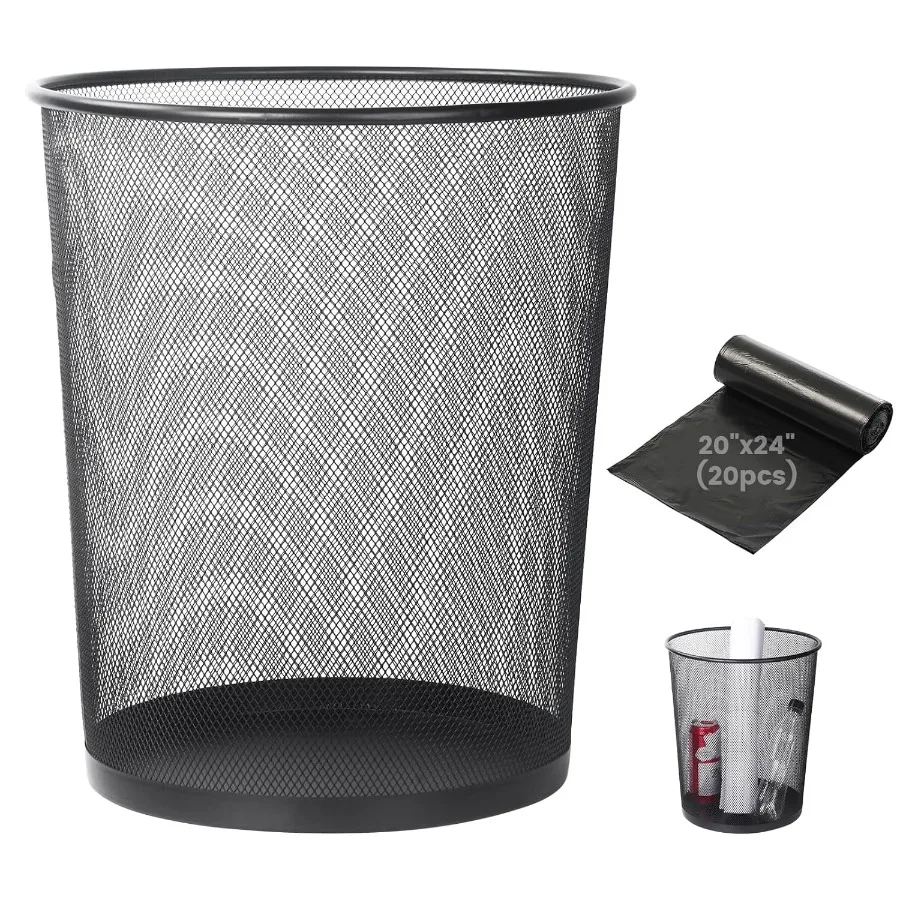 

6.5 Gal RustResistant Mesh Waste Basket for Home and Office Round Ventilated Trash Can with Open Top Design for Under Desk Bedr
