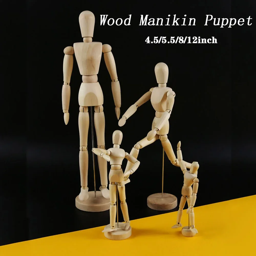 

4.5/5.5/8/12/ Inch Wood Manikin Puppet Wooden Mannequin with Stand Artist Human Figure Articulated Model for Drawing or Desktop