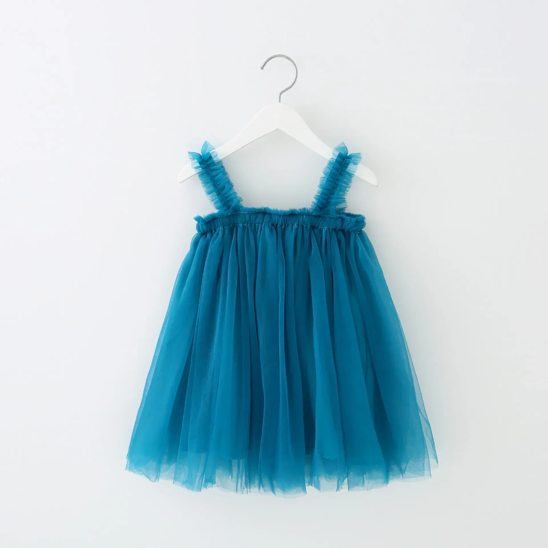 Vestido de verano para niña, prenda sin mangas con cuello Halter, apliques de malla de Color sólido, informal, para fotografía y vacaciones en la playa