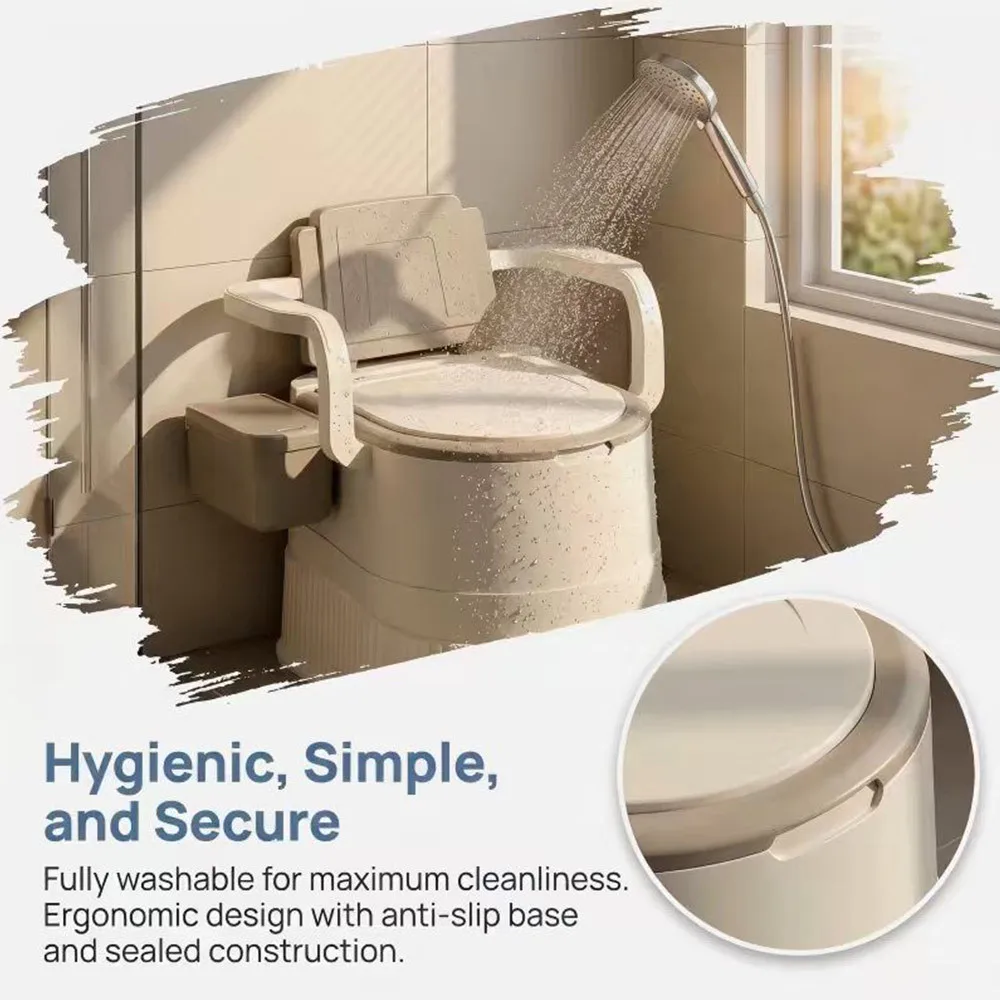 Non-Slip Stable Elderly Toilet Chair with Armrests Home Portable Care Bedside Multifunctional Adult Bathroom Seat
