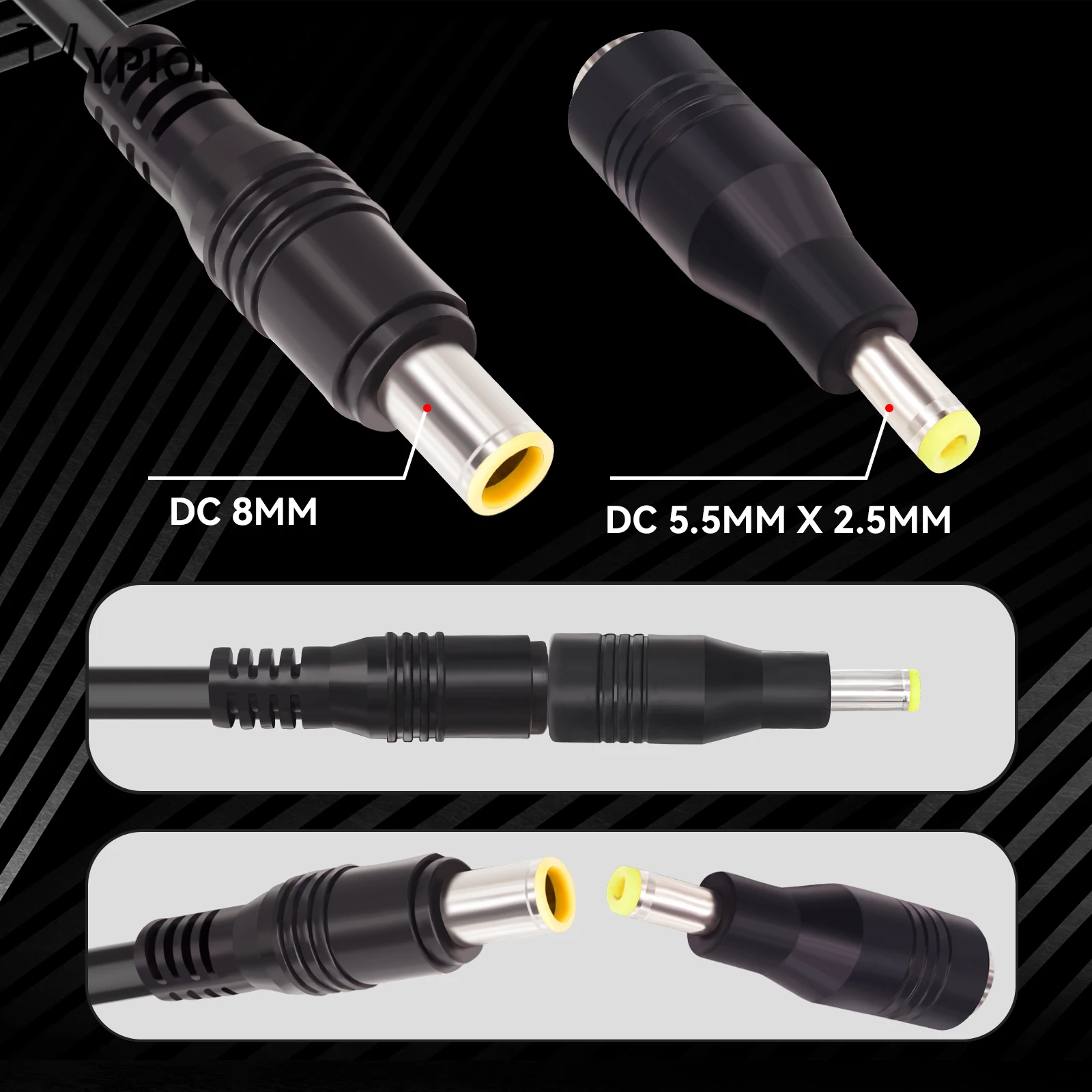 YPioneer T10030 + 31 Conector de Panel Solar a DC 8mm Cable de extensión del adaptador de 16 AWG con DC de 5,5mm x 2,5mm 6.23ft