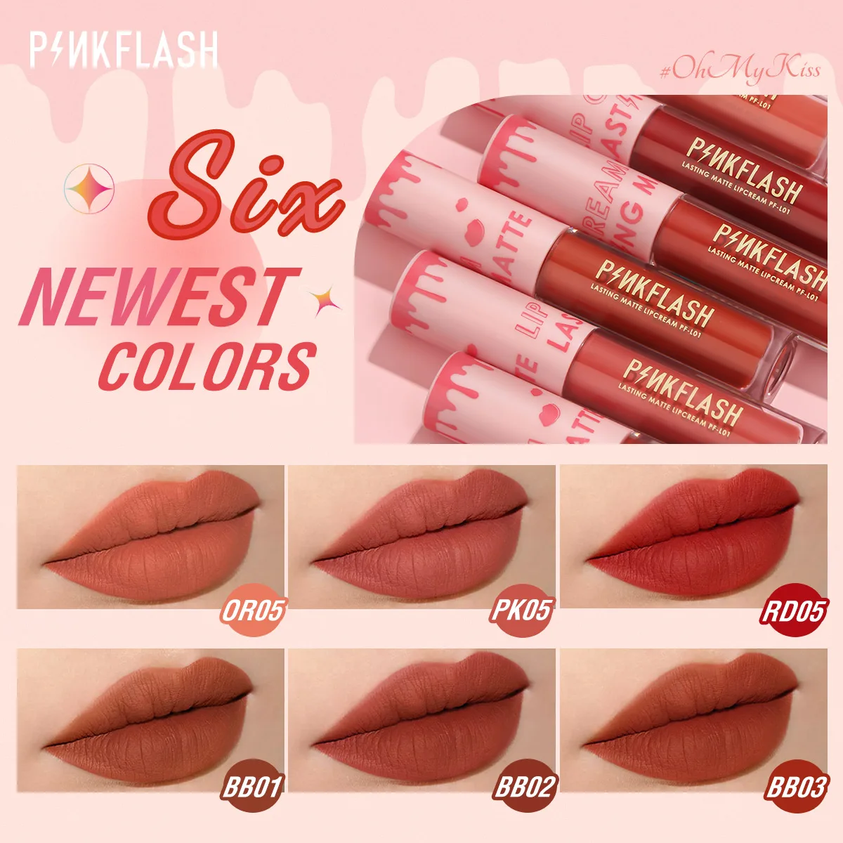 PINKFLASH 24 Colors Matte Liquid Lipstick Soft Moisturising Lip Gloss Long Lasting Waterproof Lip Tint Beauty Makeup Cosmetics