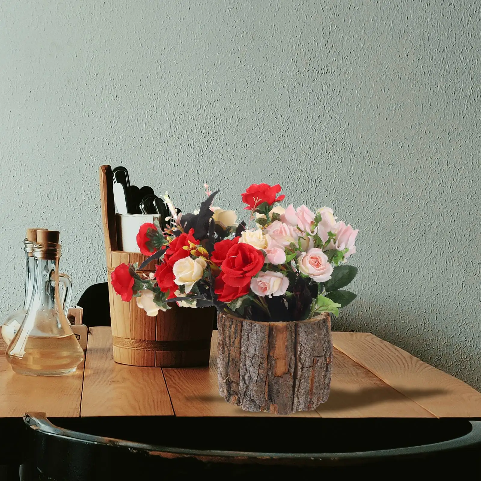 

Waterproof Bucket 12cm Rustic Wood Bark Planter Home Decor Simple Vase Design Suitable Flower Shop Table Centerpiece