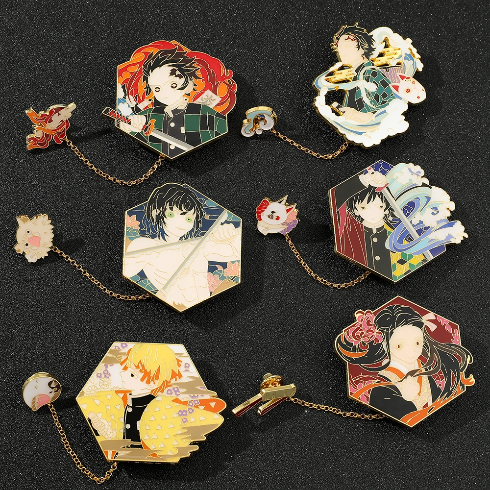 Broche de personajes de Anime Demon Slayer, insignia de botón de Agatsuma Zenitsu Kamado Tanjirou, joyería para ropa, accesorios de mochila