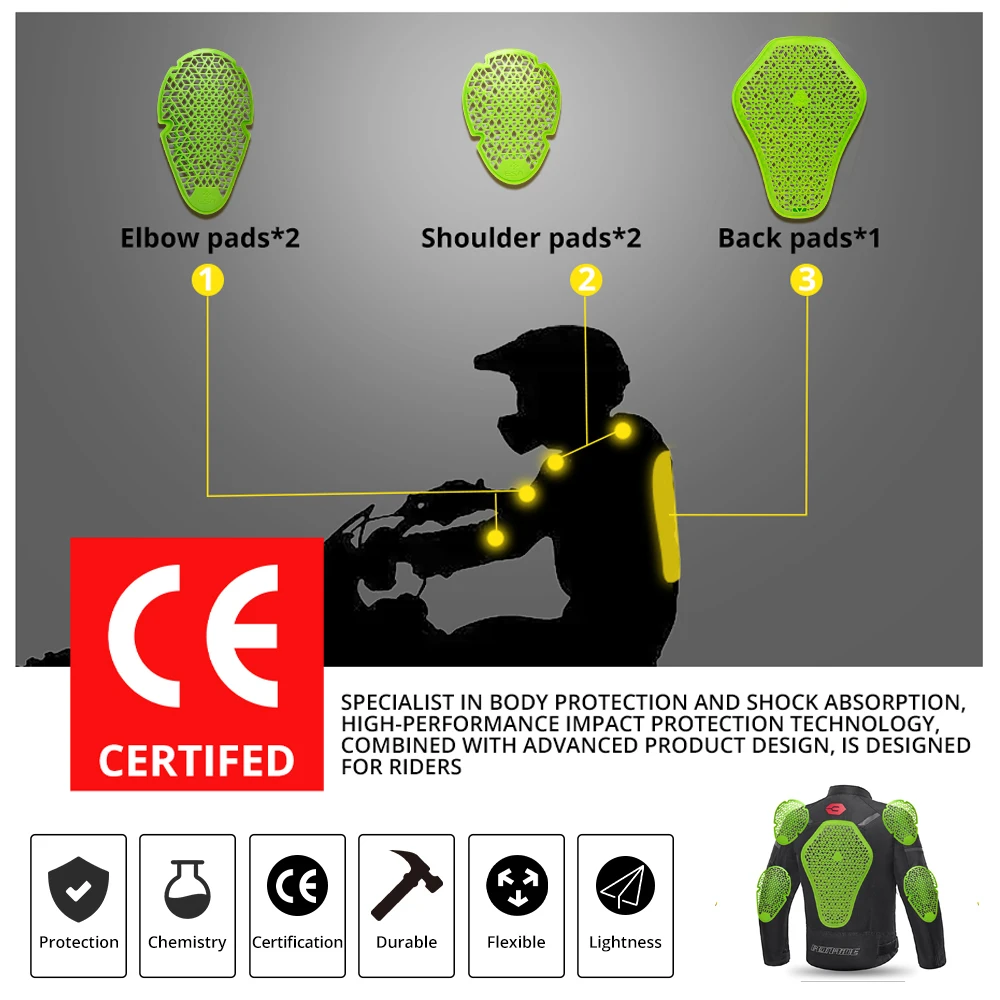 CE Certification Motorcycle Jackets Built-in Protector Motorbike Protective Gear Motocross Back Protector Shoulder Elbow Pads