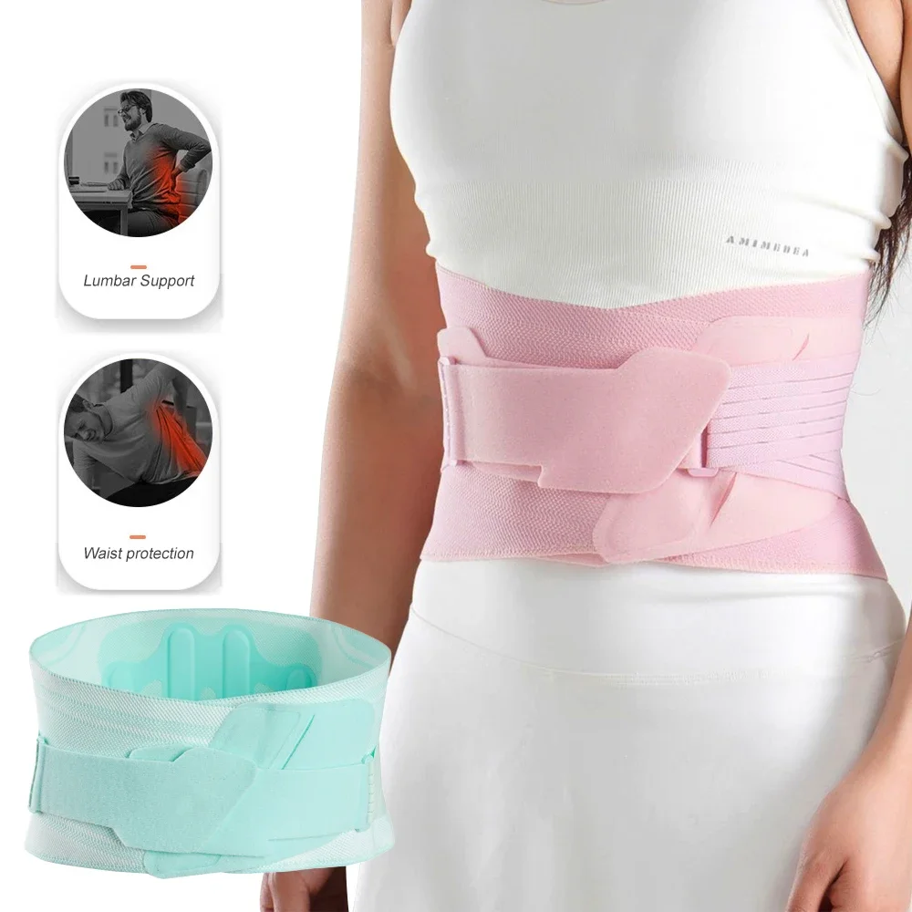 Breathable Back Support Brace with 3D Massage Lumbar Pad & 4 Flexible Support for Women Men, Lower Back Pain, Lifting At Work