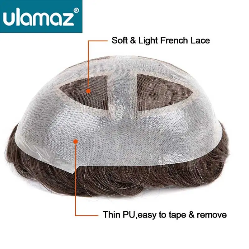 Man Hair Prosthesis French Lace Skin Hair System For Men Microskin Men's Capillary Prosthesis Indian Human Hair Toupee Mens Wig