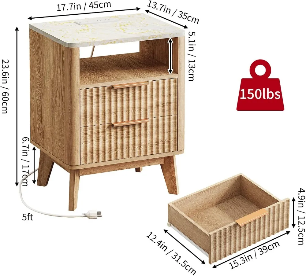 Fluted Nightstand Charging Station 2