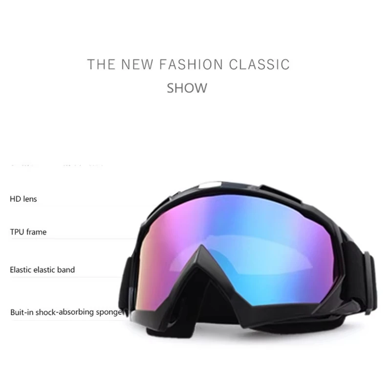 Large Frame Ski Goggles with Colorful Lens Anti-Collision Anti-Glare Lens Outdoor Sport Snow Snowboard for Snowboarding Skiing