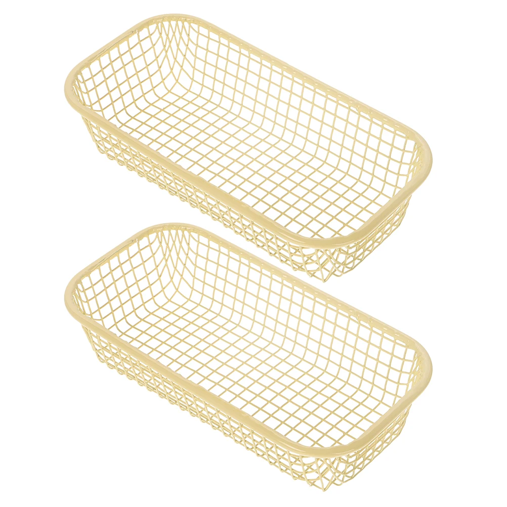 

2Pcs Wire Storage Baskets Small Metal Iron Desk Kitchen Living Room Shelving Organization MultiPurpose Breathing Design