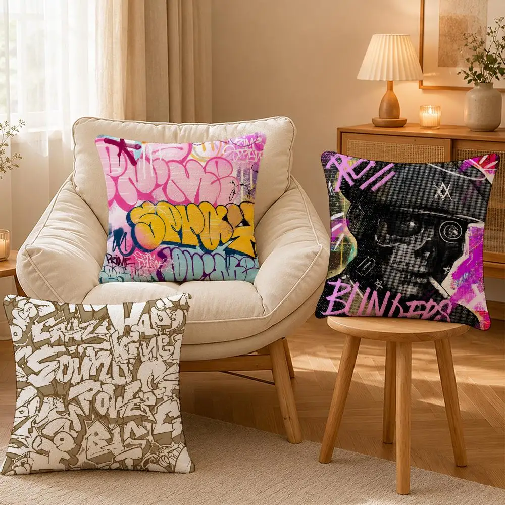 Art Muted Vintage Graffiti Cushion Cover Personalized Short Plush Cushion Cover Sofa Pillowcase Bedroom Home Decor Gift