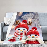 Cheerful Snowman Decorative Throw Blanket - Cozy Red Knit Hat and Scarf Design with Glittery Fern Accents, Plush Soft Winter War