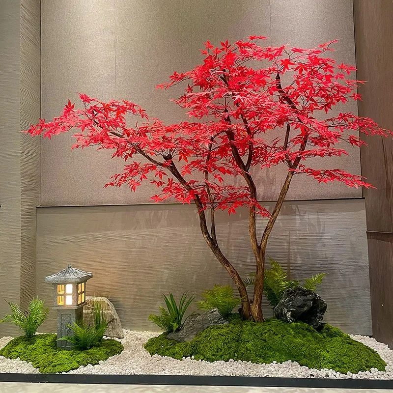 

Simulation fake red maple large shopping mall hotel green plant fake tree indoor and outdoor floor simple decoration landscaping