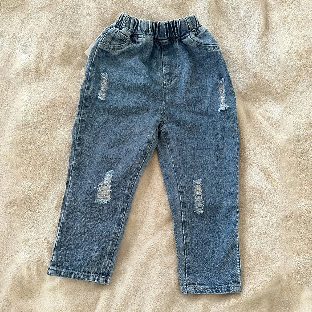 Jeans déchirés en denim pour enfants, jeans décontractés pour garçons et filles, pantalons pour enfants, mode coréenne, FJToddler, 0 à 5 ans