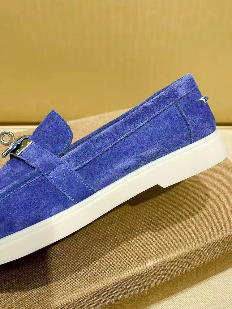 Office Men Work Business Genuine Leather Loafers Slip On Spring Summer Round Toe Cow Suede British Style Casual Flat Shoes Male