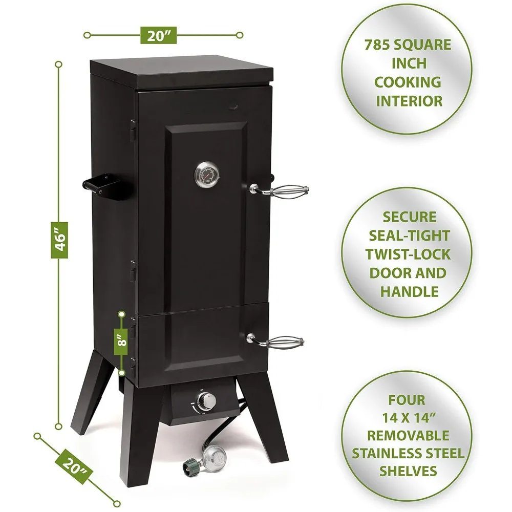 Smoker, Vertical Propane Smoker with Temperature & Smoke Control, Four Removable Shelves, 36