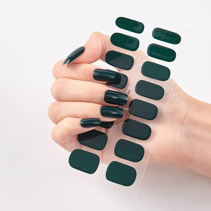 Hot Sales 16 Tips Volledige Cover Gradiënt Nail Stickers Multi Kleur Zelfklevende Slider Geen Uv Lamp Uitgeharde Druk op Nail Decal