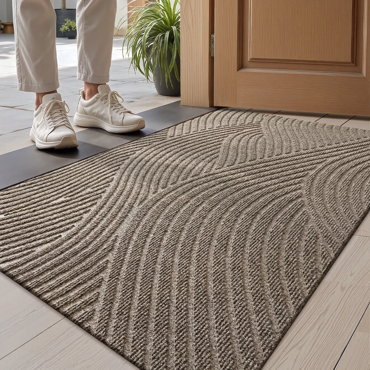 3D Grooved Geometric Entrance Mat, Professional Scraper Doormat, Stops Dirt & Water, Anti-Slip, Slim Edge Won't Jam Door
