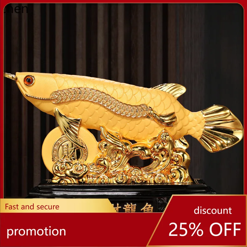 

CZ Golden Arowana Ornament Electroplated Gold Creative Resin Craft Office Store Opening Gift