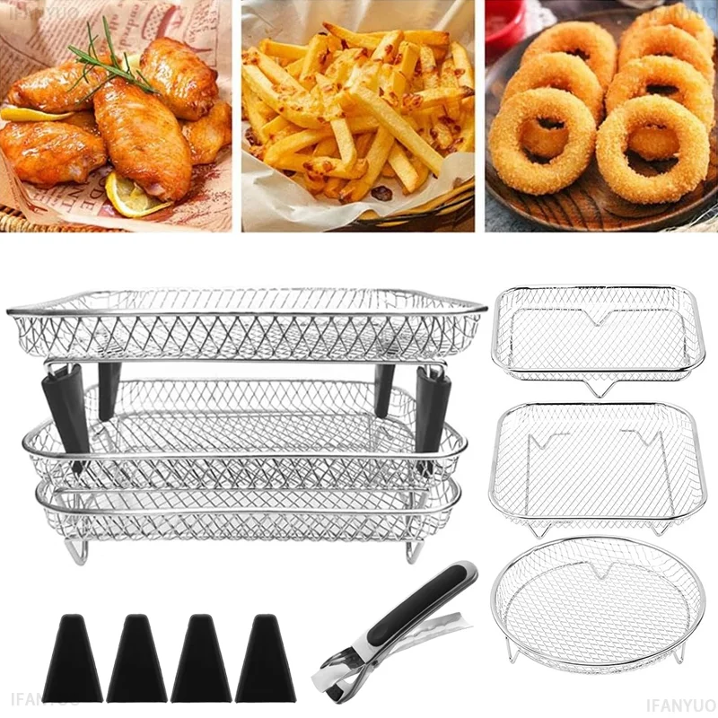 3 Layer Stackable Air Fryer Rack Stainless Steel Oven Grill Stand Multi Food Cooking Utensil Kitchen Accessories Heat Resistant