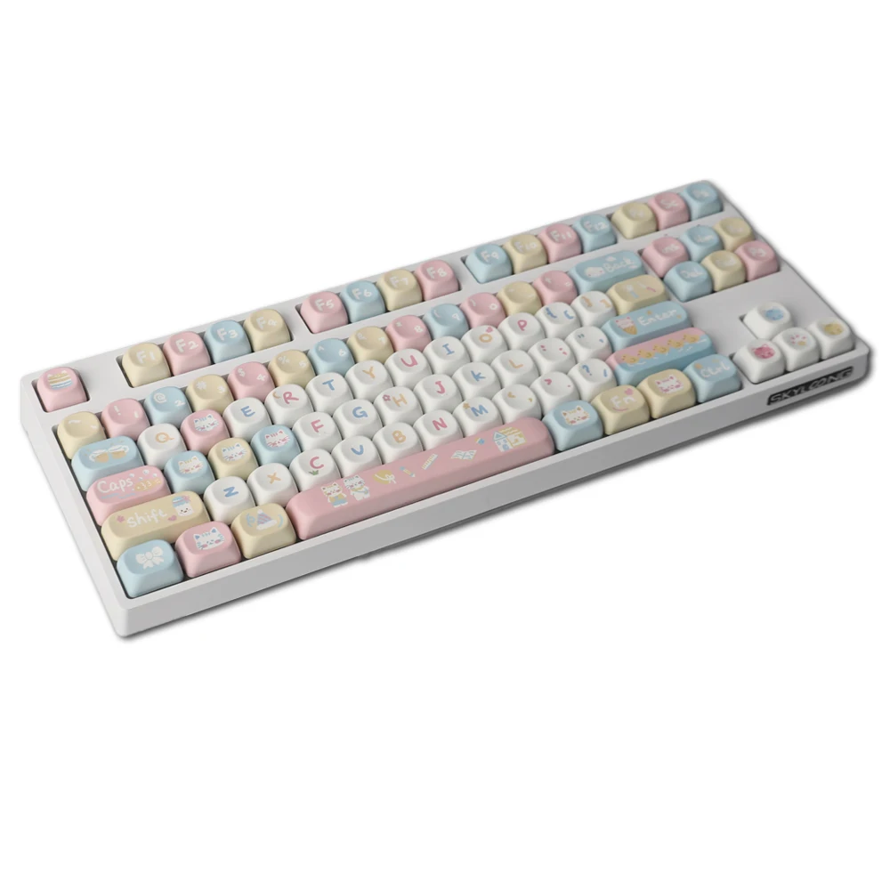 Round Macaron Keycap MOA Profile Keycaps PBT Dye Sublimation Cat Candy Color Key Caps For MX Switch Keyboard 2.25U 2.75U Space