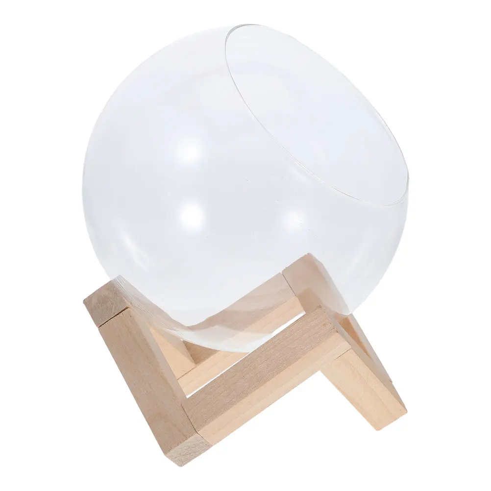 

Glass Terrarium for Plants with Rustic Wooden Stand Compact Lightweight Hydroponic Pot Ideal Desktop Plant Vase for Office Home