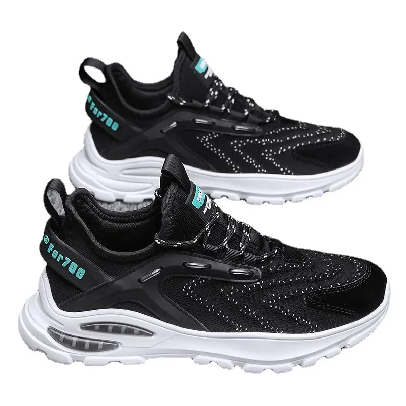 Flying woven mesh sports shoes men 2024 new low-top lace-up running shoes soft bottom air cushion trendy shoes men