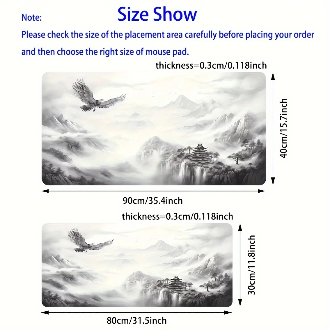 Large Ink Painting Eagle Pattern Mouse Pad, Gaming E-sports Computer Mouse Pad, Office Desktop Decoration Pad, Rubber Material