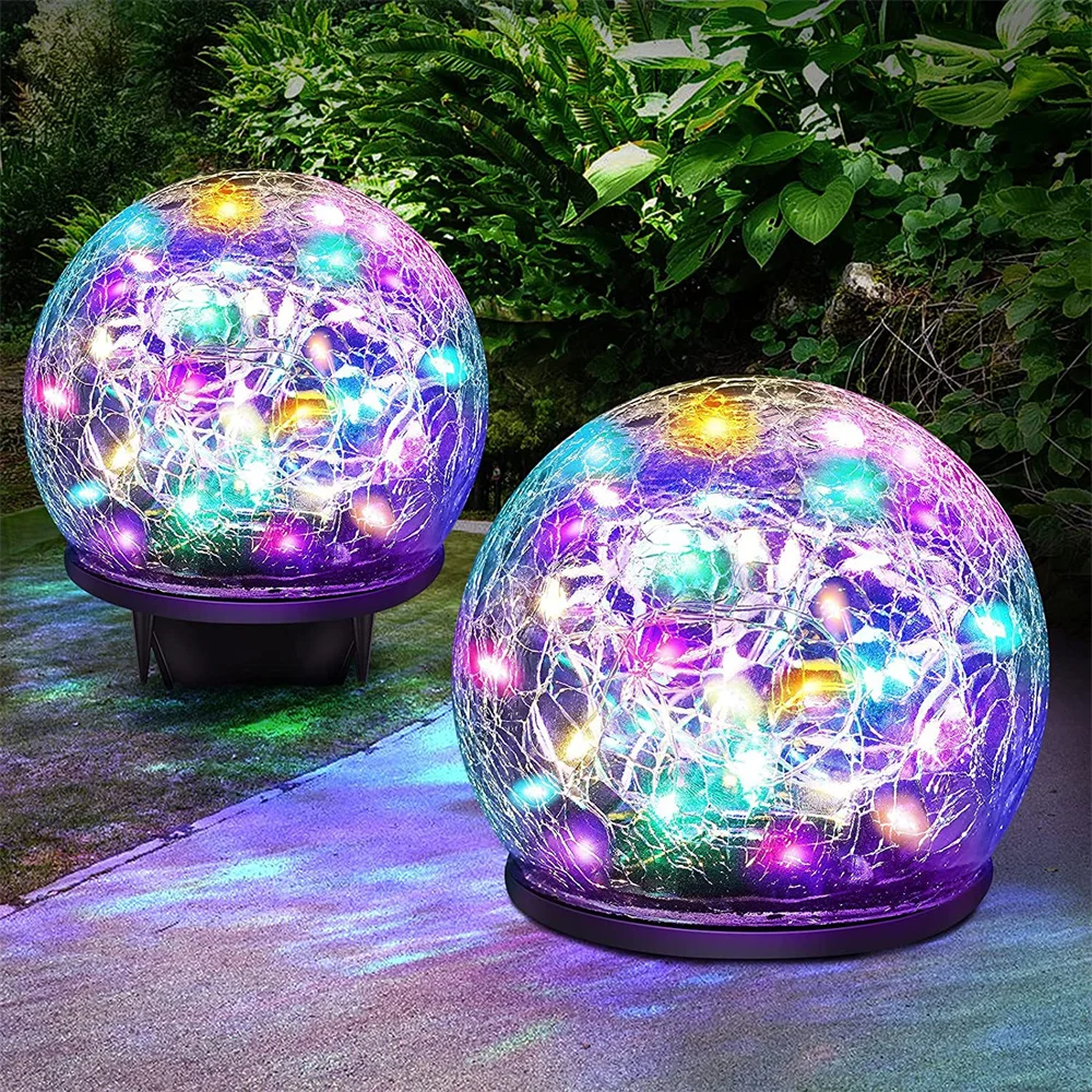 Solar Ground Ball Light IP65 Waterproof Cracked Glass Ball Solar Garden Lights for Balcony Garden Villa Street Decor