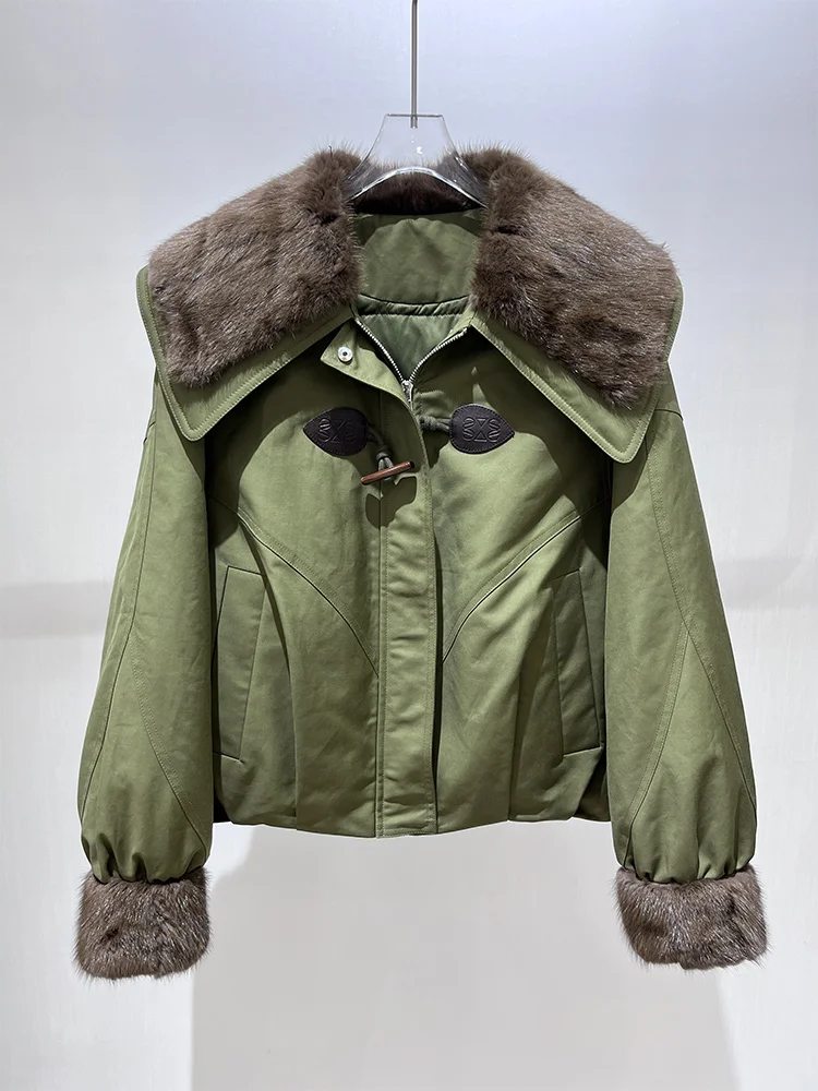 

2025 Fashion Winter Women Goose Down Natural Muskrat Fur Collar Thick Coat Luxury Female Coats Puffer Warm Jacket Outwear