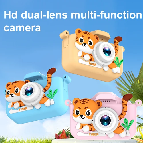 Imagen 2 del producto Mini cámara para niños, juguetes de tigre de dibujos animados para niñas y niños, regalos de cumpleaños, pantalla HD de 1080P de 2 pulgadas con tarjeta SD de 32G, cámara de vida grabada