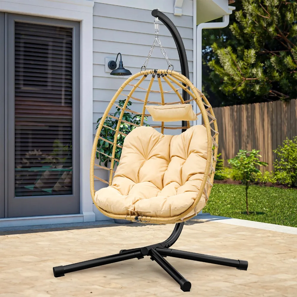 

Egg Chair Swing Hanging Chair Garden w/Stand Cushion for Patio Balcony