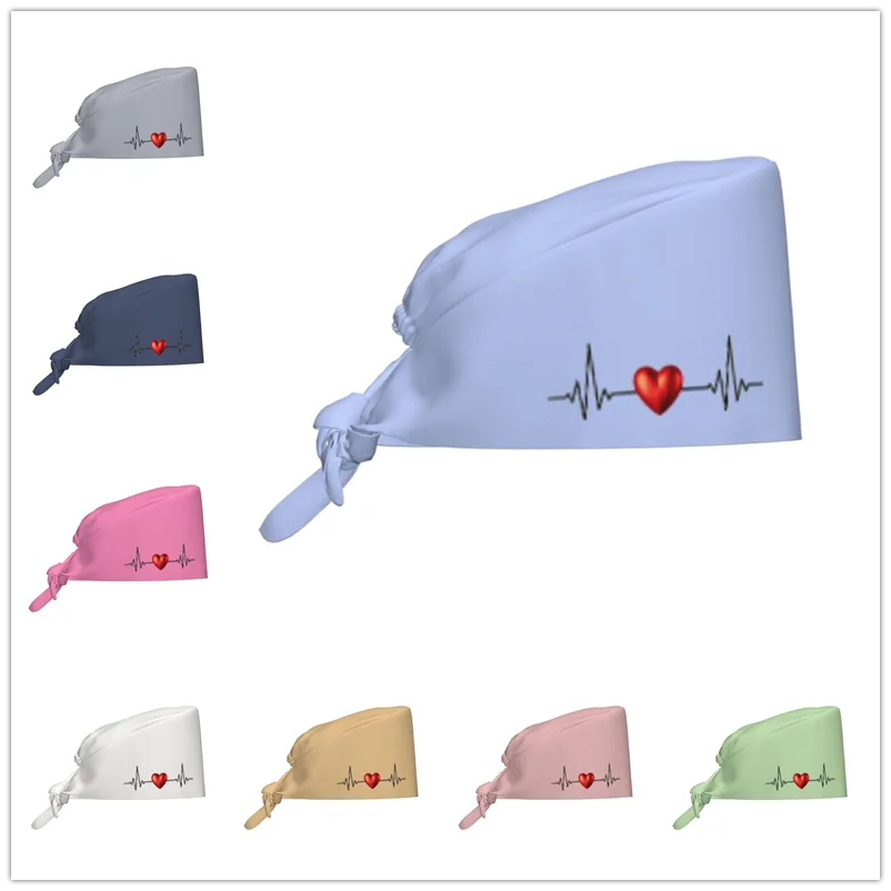 Heart line electrocardiogram Surgical Hat Medical Cap Nursing Hat Velvet Hospital Clinic Hat Stretch Hygiene Dental Work Cap