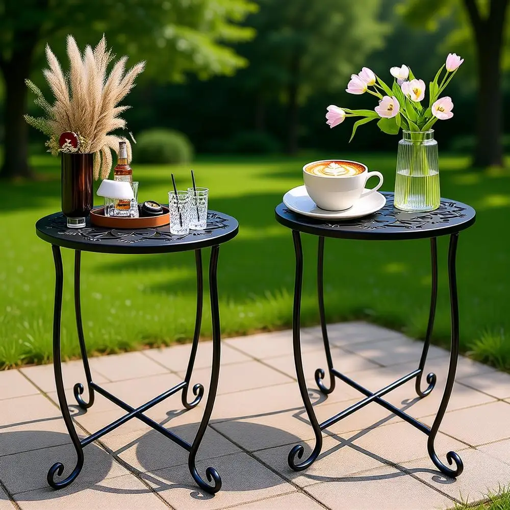

Compact 2-Piece Outdoor Side Tables, Durable Metal, Weatherproof for Patio, Balcony, Garden