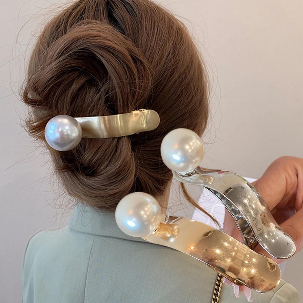 Französisch Metall Haar Klaue elegante Perle Haarnadel Enten schnabel Haars pange Frauen Greifer Haars pangen Pferdes chwanz Haarschmuck Top Kopf bedeckung