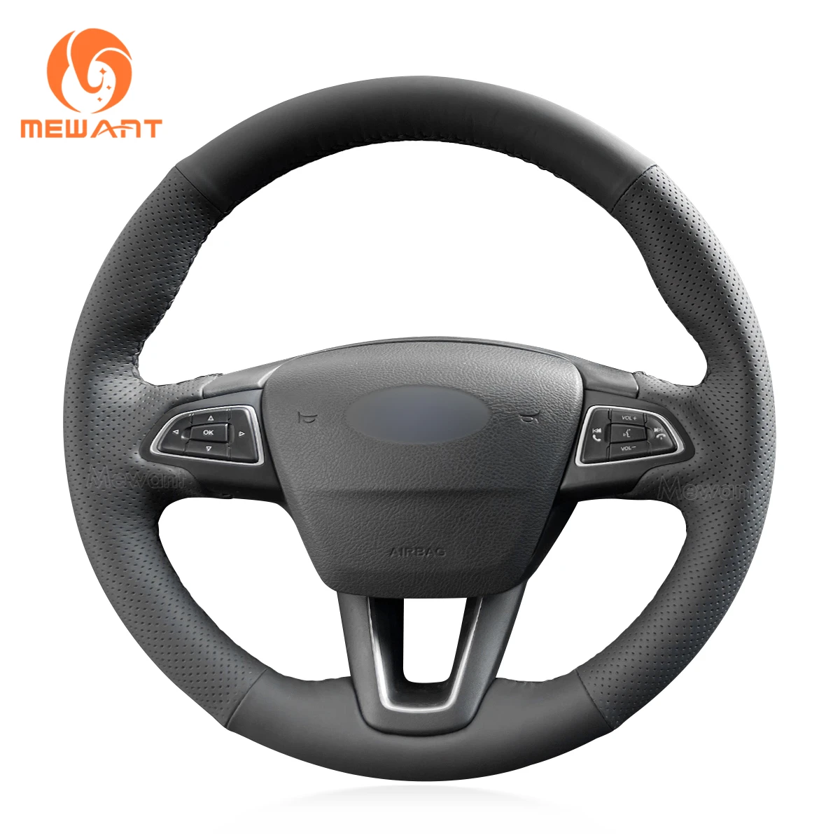 MEWANT Black Artificial Leather Car Steering Wheel Cover for Ford Focus 2015-2018 Kuga 2016-2018 2019 Grand C-Max 2015-2019 2020