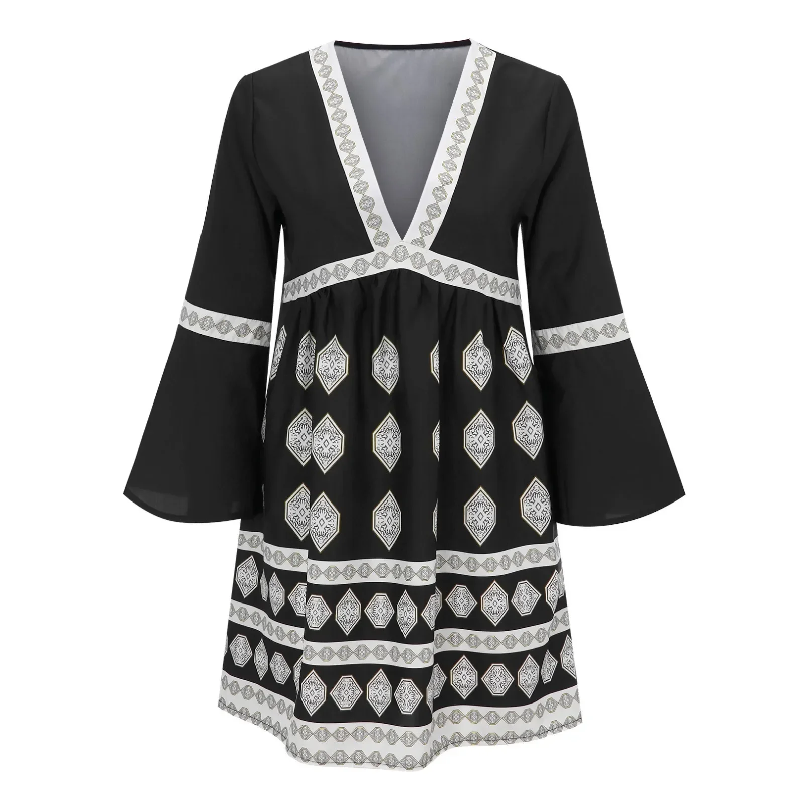 Summer Women Boho Loose Beach Party Elegant Dress Printing Long Sleeve Medium Vestidos Outfits Ladies Sundress