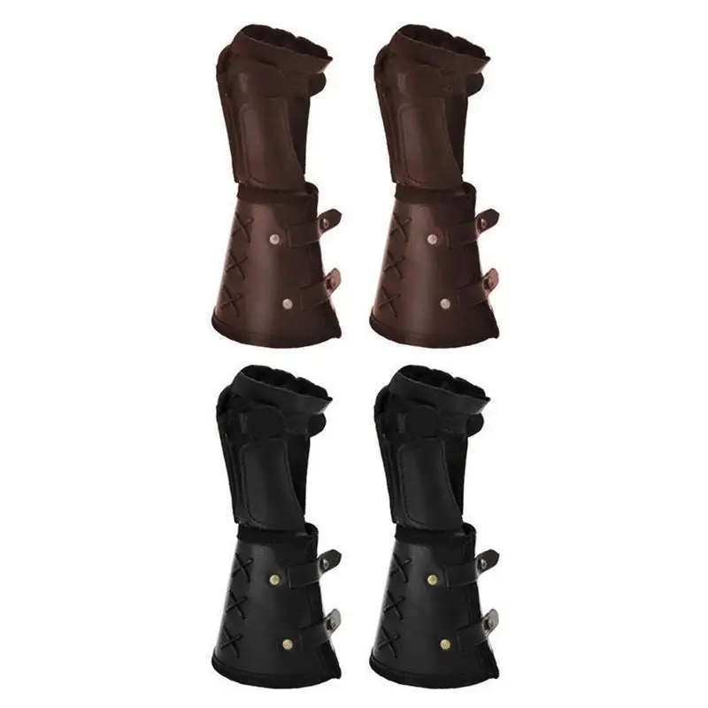 Guantes medievales largos de cuero Artificial, protector de muñeca vikingo Steampunk, guantelete vikingo Medieval, Cosplay, tirantes para brazos, novedad