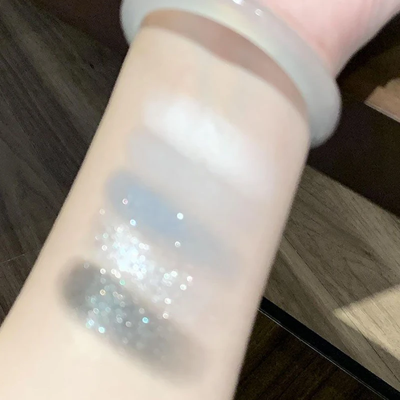 5-Color Punk Smokey Eye Makeup عينيه لوحة فضي أبيض أسمنتي رمادي داكن أسود غير لامع ولامع مكياج حفلات دائم