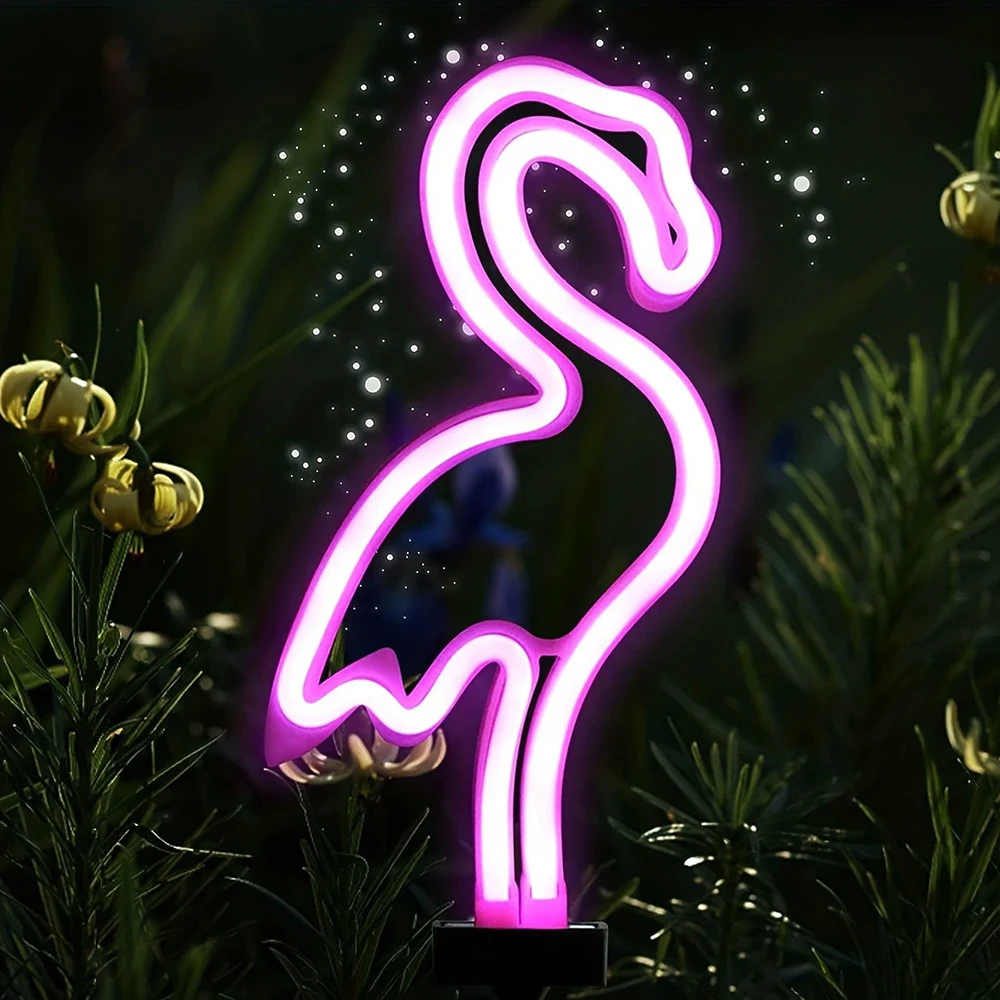 1PC Solar Flamingo Decor Light, Outdoor Neon Flamingo Solar LED Stake Light ​for Pathway, Backyard, Porch, Yard Decoration Light