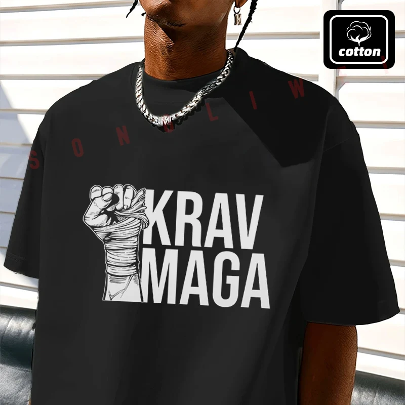 Camiseta masculina de algodão com design criativo de Krav Maga, camiseta masculina casual de manga curta