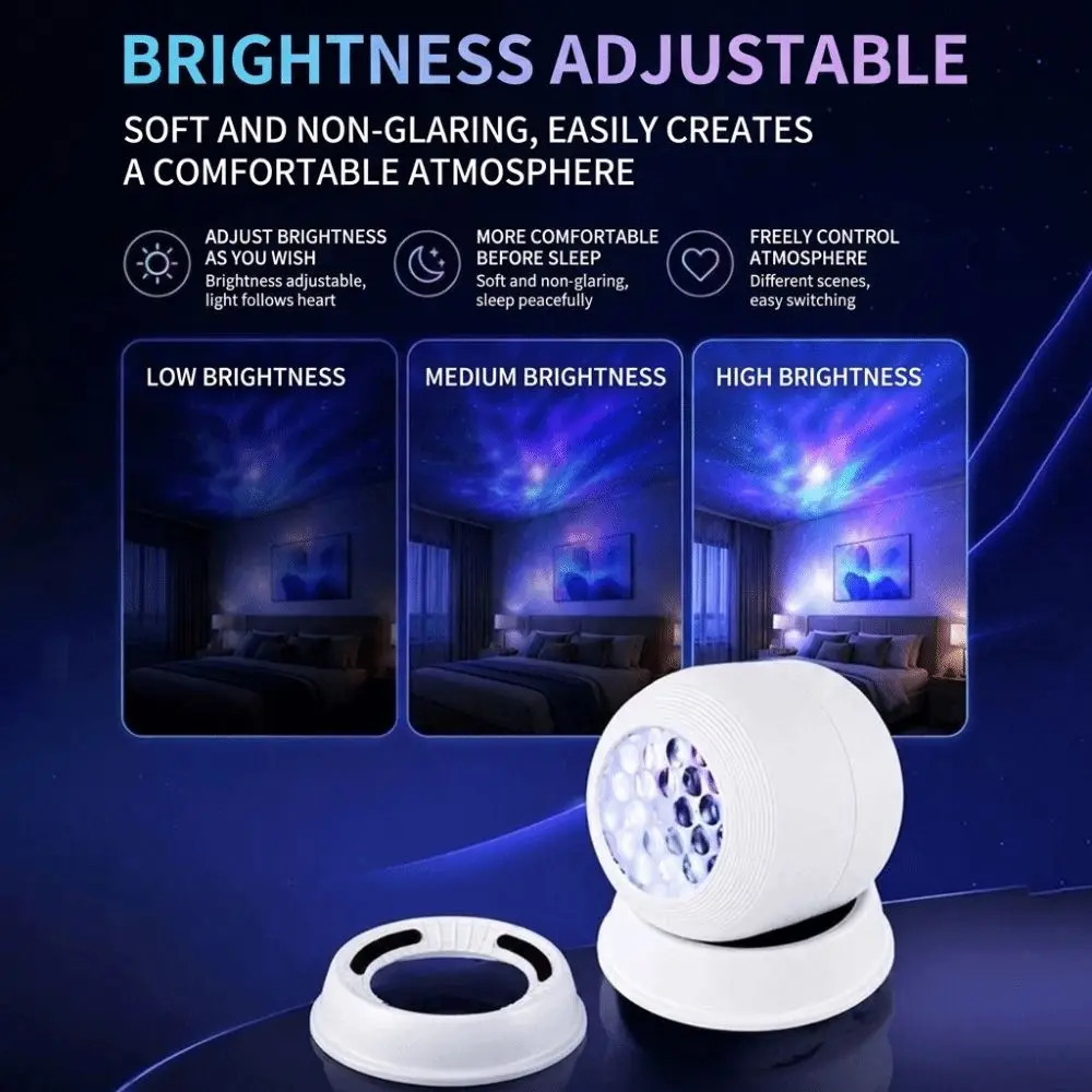360 Degree Rotating Projection Night Light Touch Switch Dynamic Lighting Ocean Projector Lamp Type-c Charging Ambient Lamp