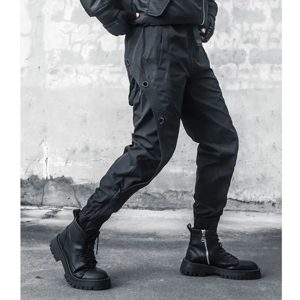 AOGZ Spliced ​​Scimitar Pants Dark Functional Zipper Cuff Casual Pants Men Harajuku Cargo Pants Hip Hop Loose Joggers Trousers