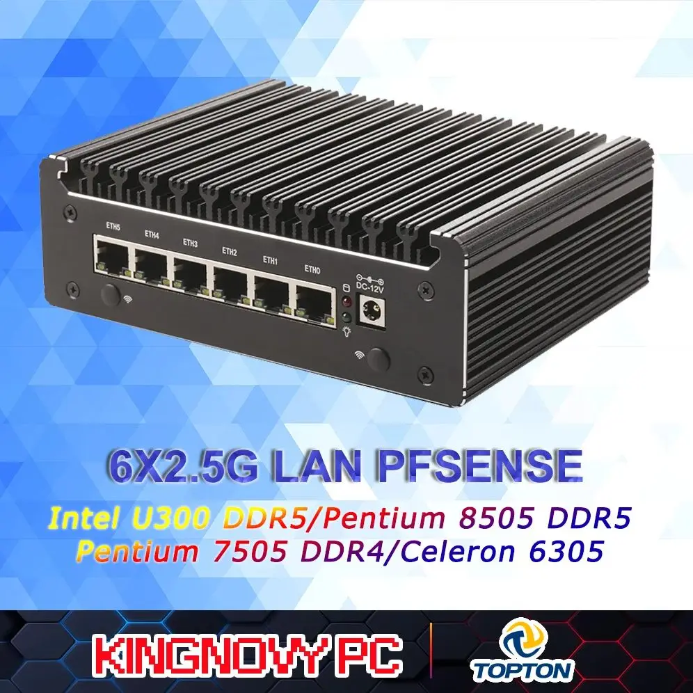 

Мини-настольный компьютер Промышленный безвентиляторный Minipc Intel U300 Pentium Gold 8505 7505 6*2,5G i226 Порты LAN POE в мини-сервере HD+DP