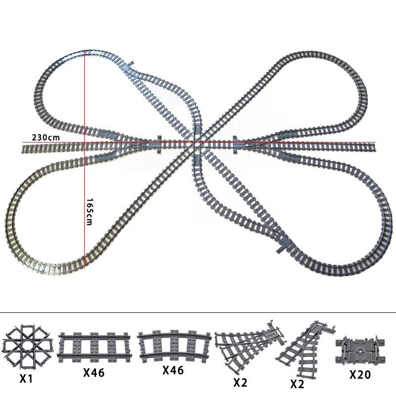 

City Trains Trident Quad Tracks Flexible Switch Railway Crossing Rails Forked Building Block Bricks DIY Toys for children gift