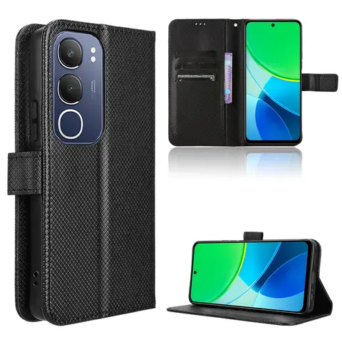 럭셔리 플립 다이아몬드 패턴 스킨 PU 가죽 지갑 스탠드 케이스, Vivo Y29 5G 용 휴대폰 가방