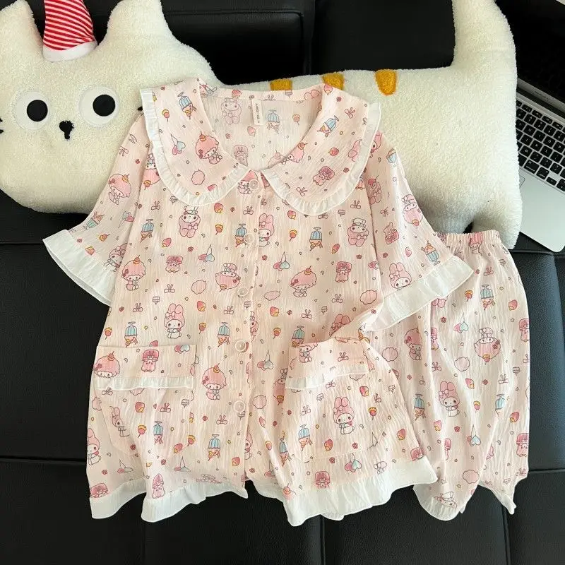 

Пижама Sanrio Sweet Cute: женская пижама с коротким рукавом и шортами, летняя, премиум-класса, с воротником-стойкой, My Melody, домашняя одежда