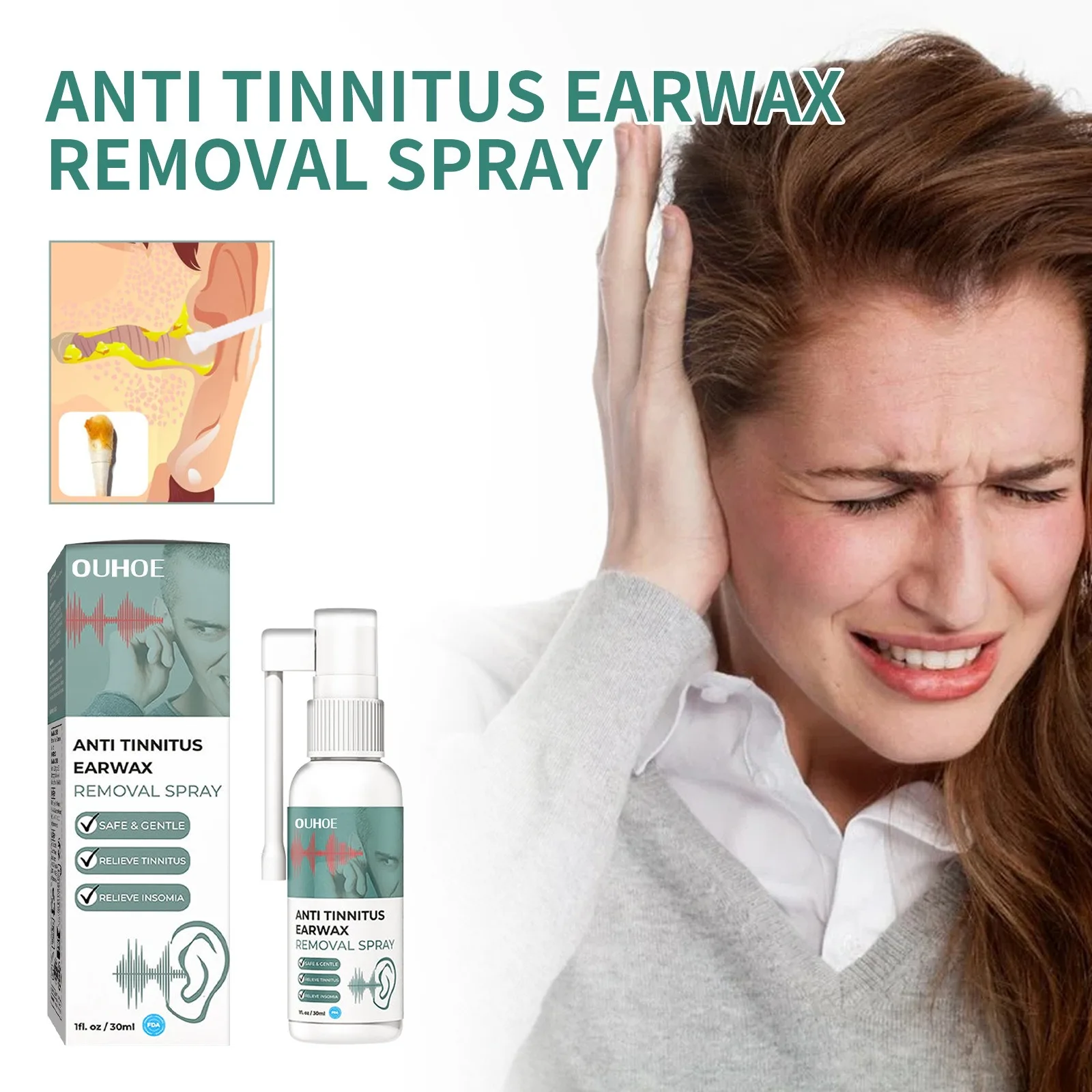 Spray para el Alivio del Tinnitus • Cuidado Suave para los Oídos • Limpia Eficazmente la Cera del Oído • Alivia las Molestias Auditivas • Apoyo Diario para la Salud del Oído