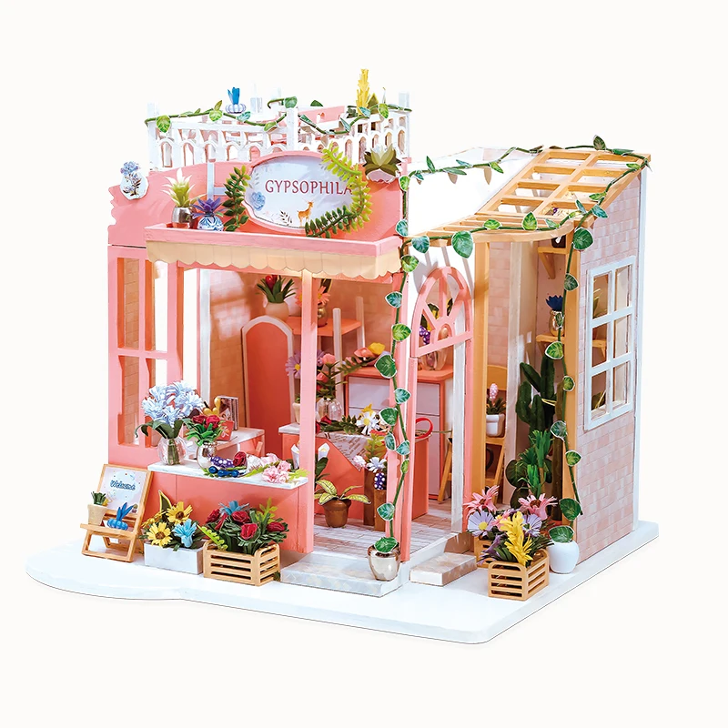 

IIECREATE New DIY Wooden Doll House Wooden Toys K-1050 Flower Shop 3D Puzzle Miniature House Kit
