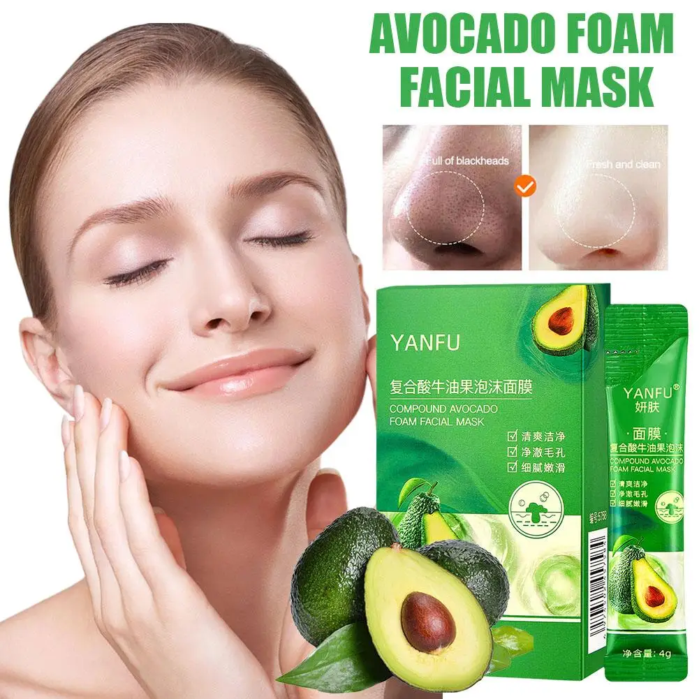 YANFU-Skin Lightening Complex Máscara Facial, Espuma de Abacate, Reabastecer, Pele Revestida, Limpeza, Hidratante, Embalagem Independente, Um X2N3